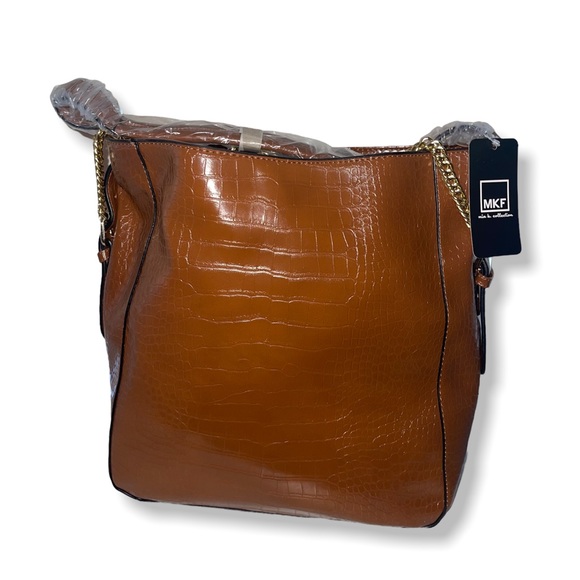 New MFK Collection By Mia K - Oday Hobo Vegan Leather Light Brown With Chain Bag - Picture 3 of 15
